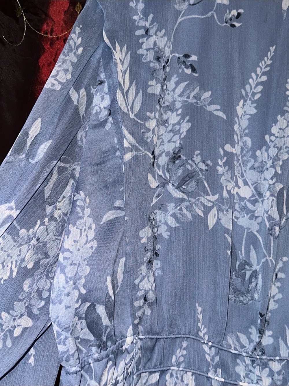 White House Black Market Light Blue Floral V-Neck Peplum Blouse - Picture 12 of 15